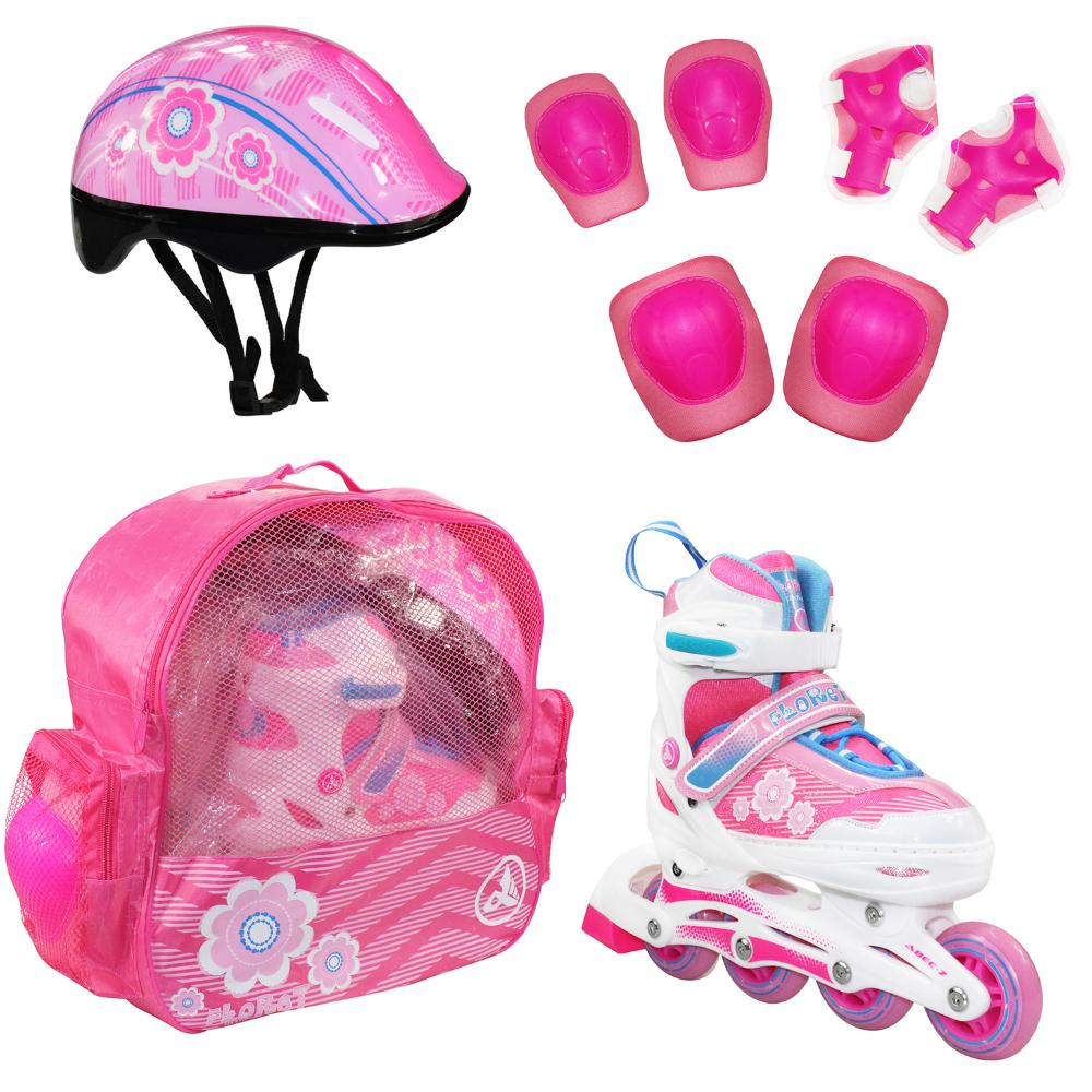 Набор роликов FLORET коньки, защита, шлем white-pink-blue от магазина Супер Спорт