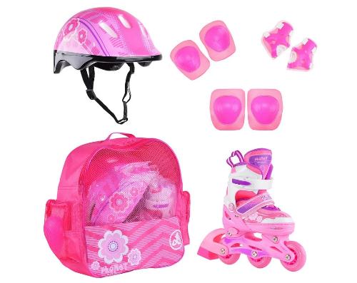 Набор роликов FLORET коньки,защита,шлем white-pink-violet  от магазина Супер Спорт